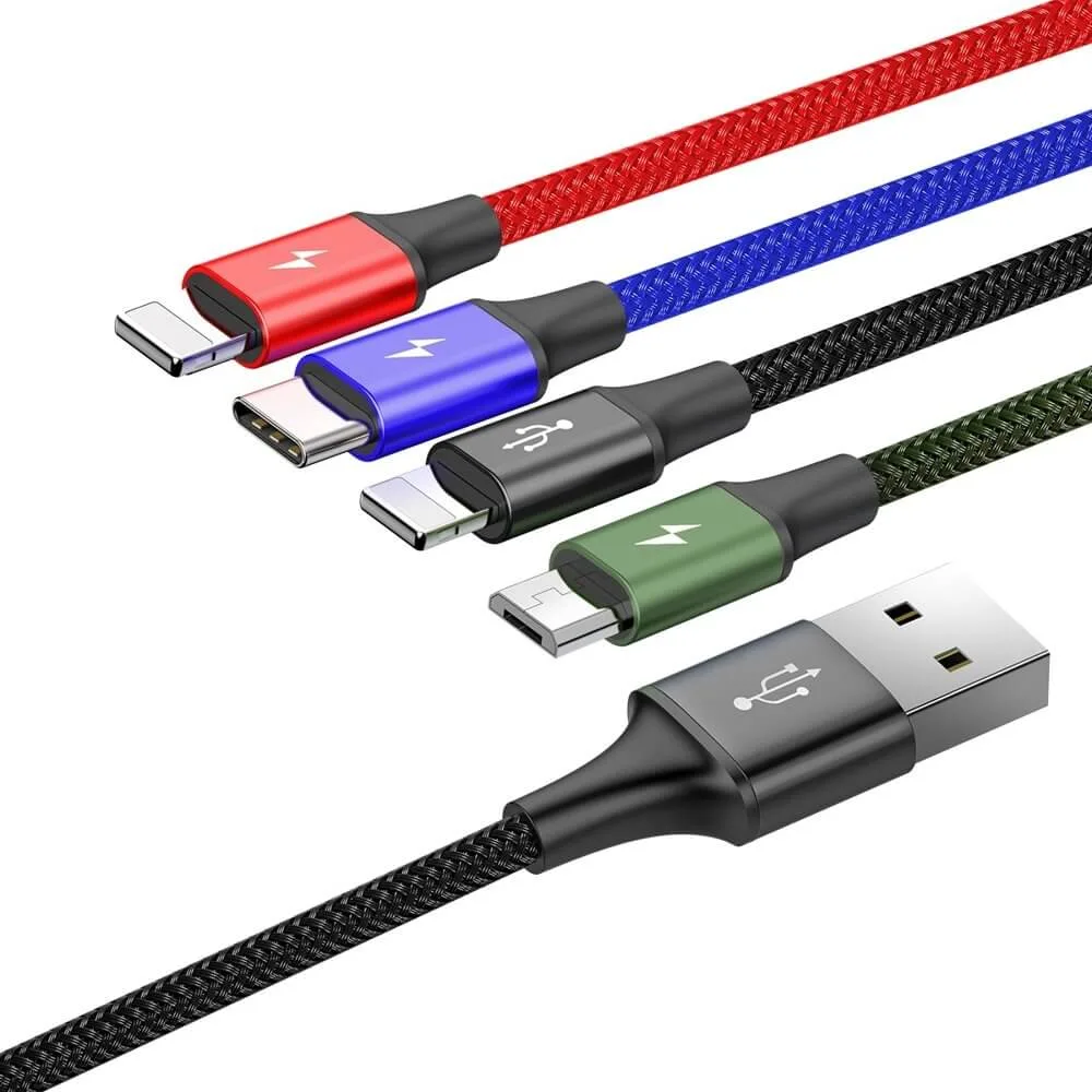 Кабел Baseus USB-A към с microUSB/2x Lightning/USB-C, 1.2м, черен CA1T4-A01 - Image 2