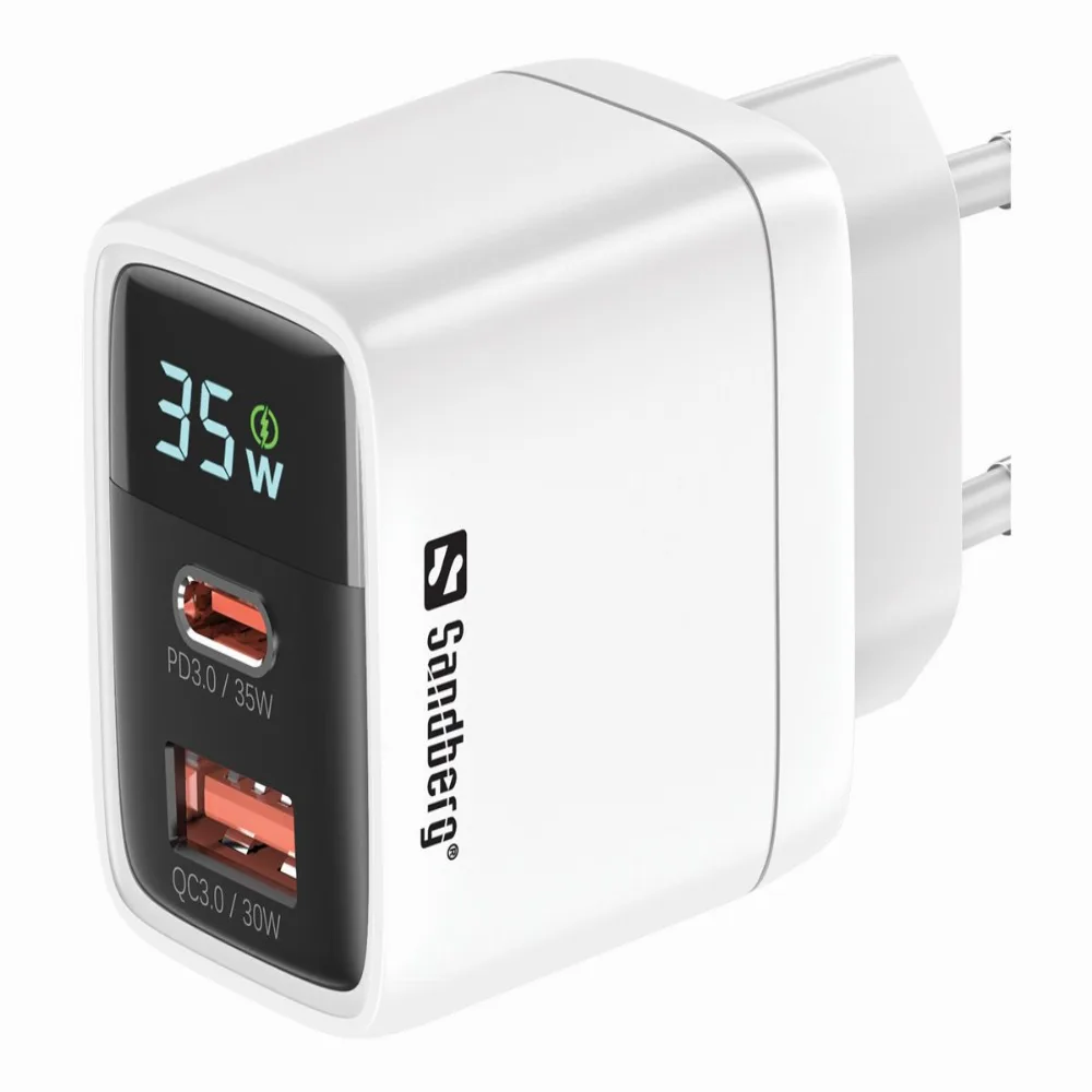 ЗАРЯДНО SANDBERG 2 в 1 - 1xUSB-C 1xUSB 35W - White - PN 441-52