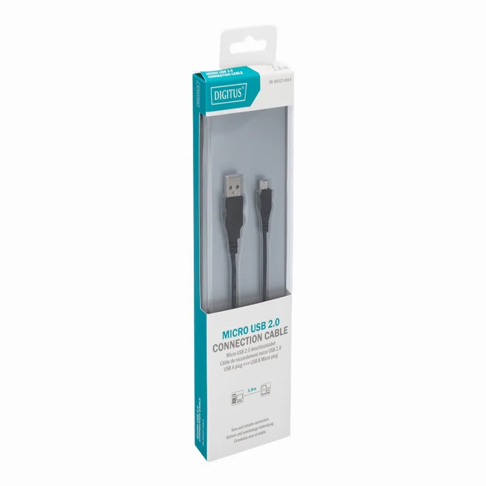 КАБЕЛ USB DIGITUS - USB-A to micro USB - 18 m - Black - PN DB-300127-018-S