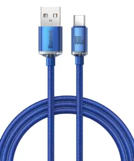 Кабел Baseus CAJY000403 Crystal Shine USB Type A към USB Type C 100W 12м син