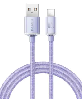 Кабел Baseus CAJY000405 Crystal Shine USB Type A към USB Type C 100W 12м лилав