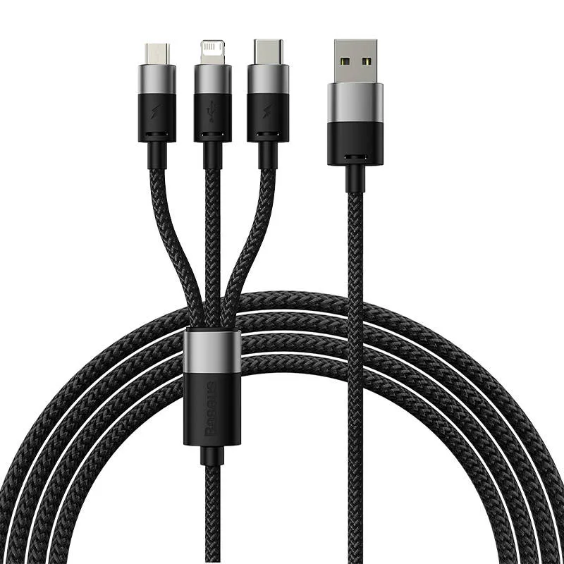 Кабел Baseus StarSpeed USB към M+L+C 3.5A Fast Charging 1.2м CAXS000001 - черен - Image 2
