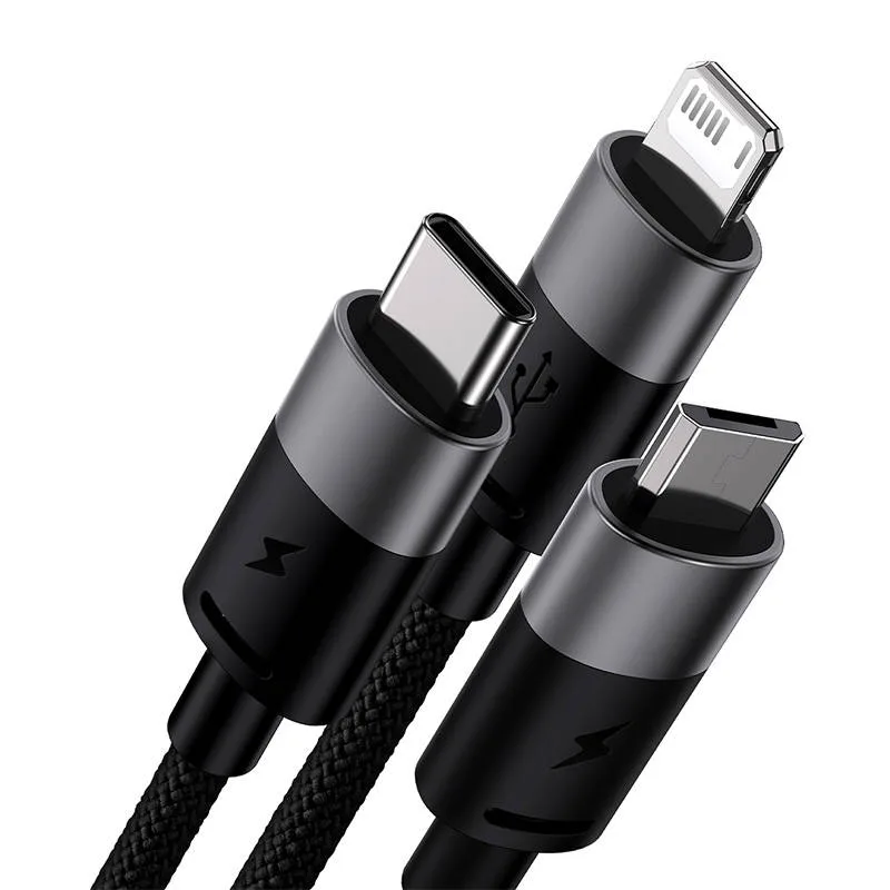 Кабел Baseus StarSpeed USB към M+L+C 3.5A Fast Charging 1.2м CAXS000001 - черен - Image 3