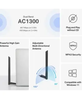 Безжичен USB 2-лентов адаптер Mercusys MA30H AC1300