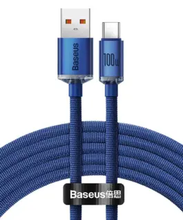 Alternative view от Кабел Baseus Crystal Shine USB Type A към USB Type C 100W 2м CAJY000503 - син