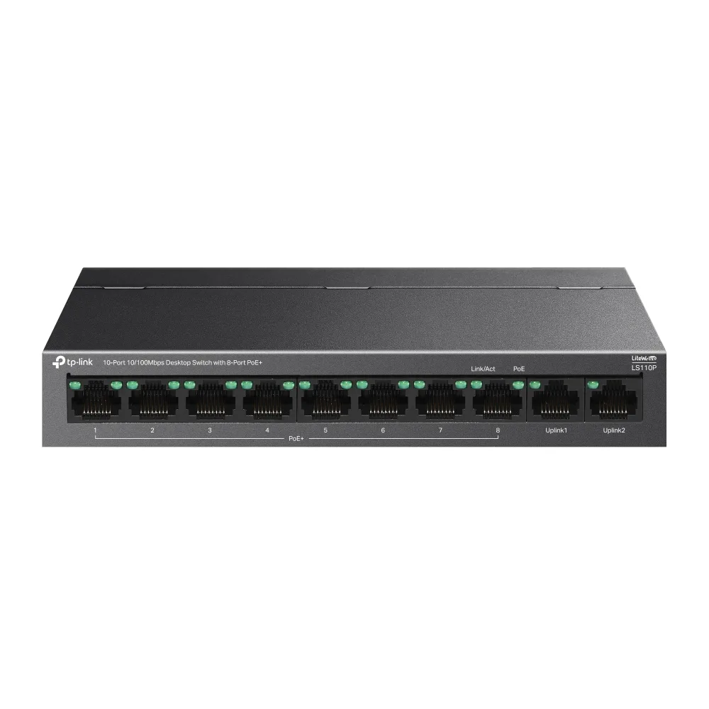 10-портов 10/100Mbps настолен комутатор TP-Link LS110P с 8 PoE+ порта