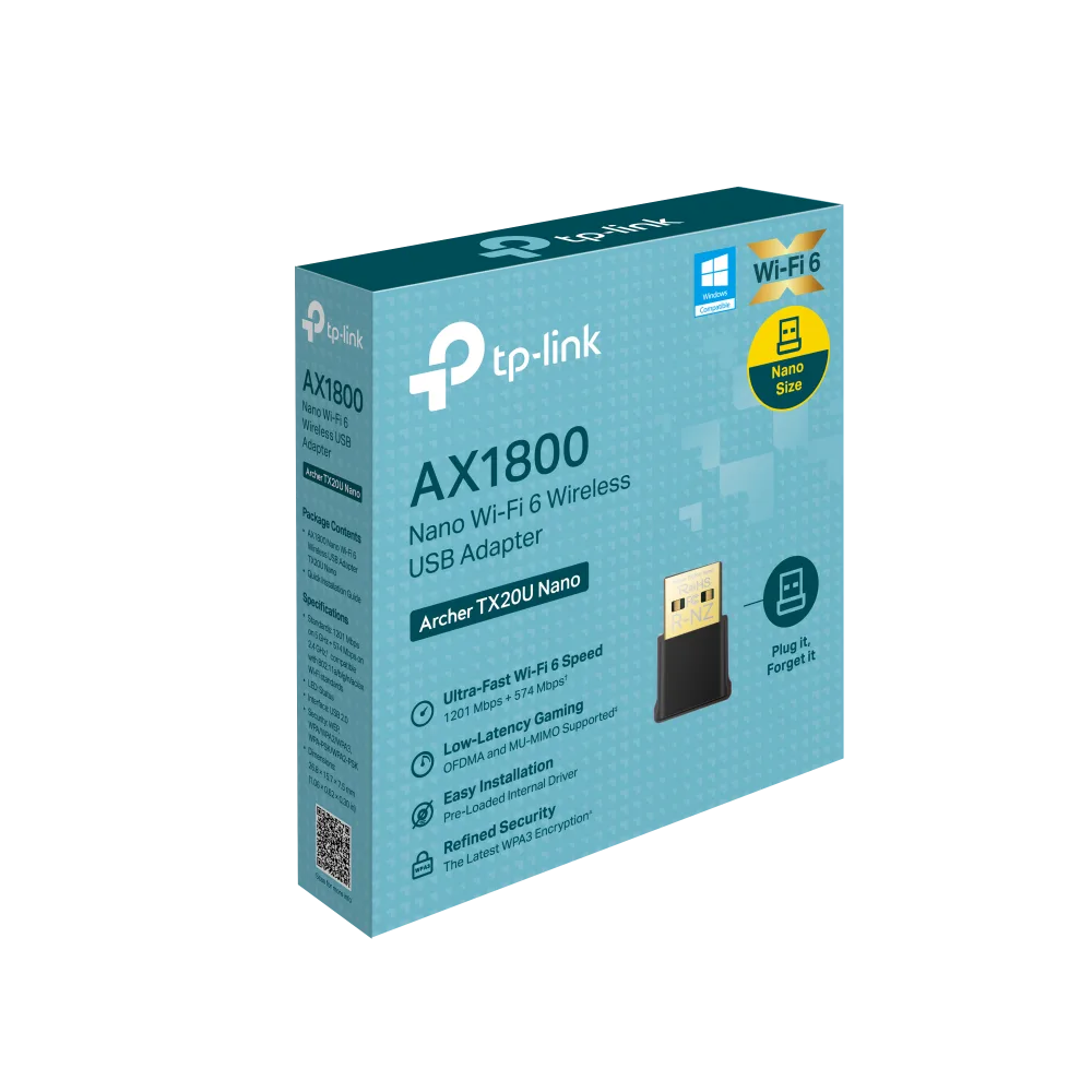 Безжичен USB 2-лентов адаптер TP-Link Archer TX20U Nano AX1800 - Image 2