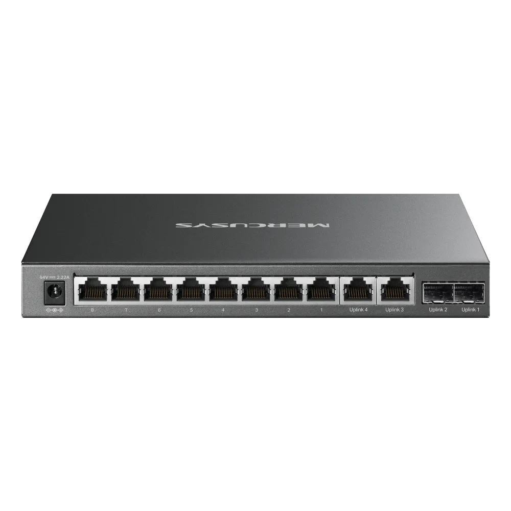 12-портов гигабитов настолен комутатор с 8 PoE+ порта Mercusys MS112GMP