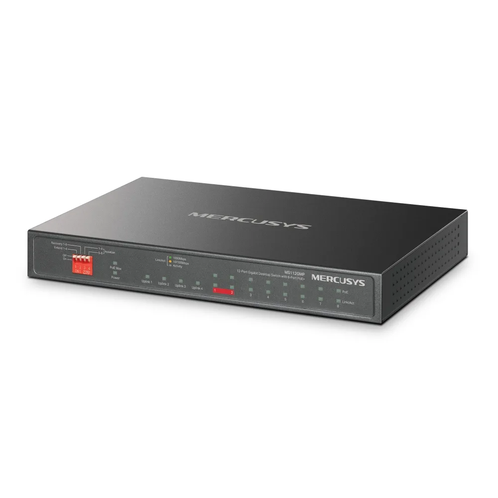 12-портов гигабитов настолен комутатор с 8 PoE+ порта Mercusys MS112GMP - Image 2