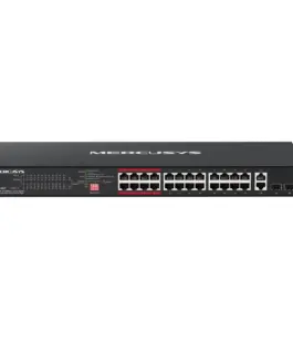 24-портов 10/100 Mbps + 2-портов Gigabit Rackmount комутатор с 24 PoE+ порта Mercusys MS126CP