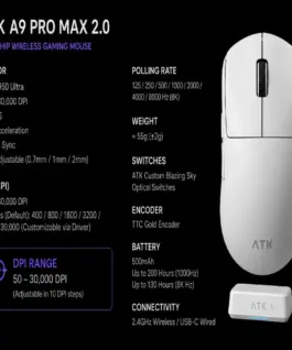 ATK професионална геймърска мишка Wireless Gaming Mouse A9 Pro Max 2.0 Tri-mode Nearlink – 8K