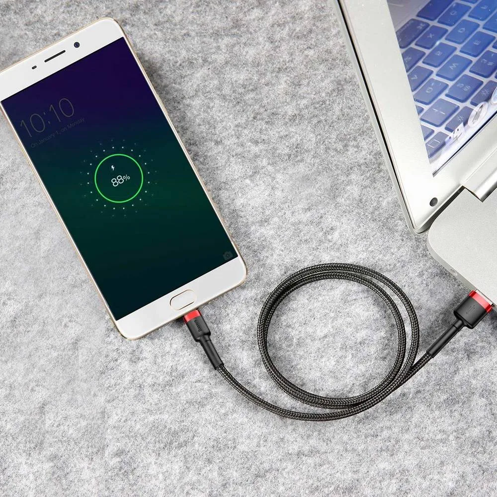 Кабел Baseus Cafule USB-A към MicroUSB, 2.4A, 1м, черен/червен - Image 4