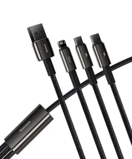 Alternative view от Kабел Baseus Tungsten 3в1 USB-А към Type C / Lightning / micro USB 3.5 A, 1.5м черен