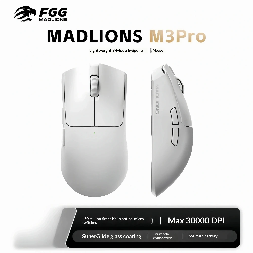 Madlions професионална геймърска мишка Wireless Gaming Mouse M3 Pro - 1K, Mad Catz Custom Sensor, White - Image 2