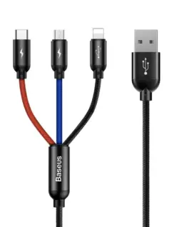 Кабел Baseus Rapid 3 в 1 USB-А към Type C/Lightning/MicroUsb 3A 1.2м черен