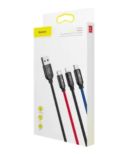 Кабел Baseus Rapid 3 в 1 USB-А към Type C/Lightning/MicroUsb, 3A, 1.2м, черен - Image 4