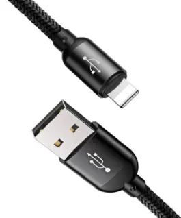 Alternative view от Кабел Baseus Rapid 3 в 1 USB-А към Type C/Lightning/MicroUsb, 3A, 1.2м, черен