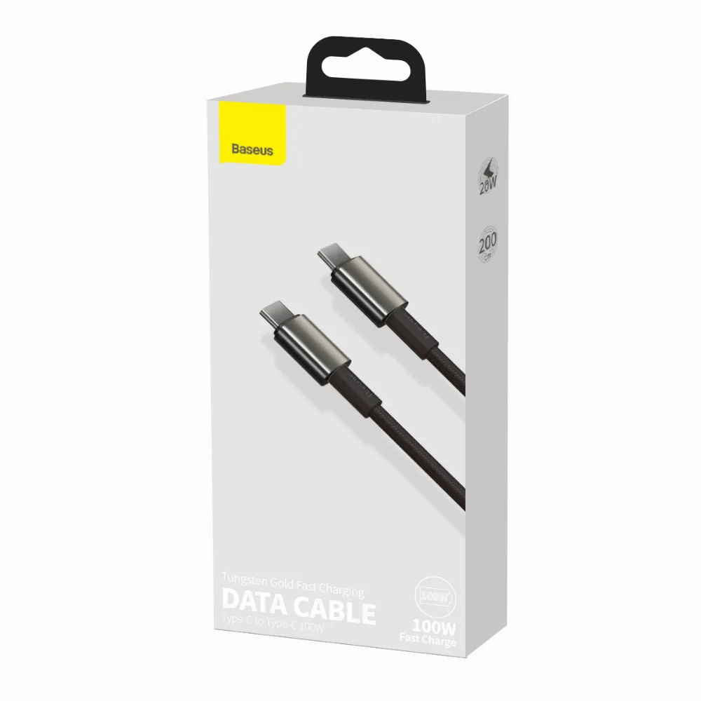 Кабел Baseus Tungsten Gold USB Type-C към USB Type-C, 2м, черен - Image 3