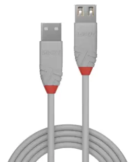КАБЕЛ УДЪЛЖИТЕЛЕН USB LINDY - USB-A extension cable - USB 2.0 Type A M/F - Anthra Line - 20 cm - Gray - PN 36710