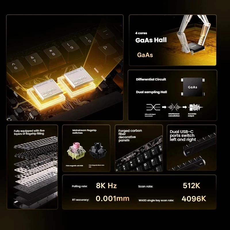 Madlions професионална геймърска механична клавиатура Professional Gaming Mechanical Keyboard TITAN 68 TURBO - 8K, Magnetic Fuguang Switches (English US), Blac - Image 6