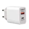 Makki бързо зарядно Fast Charger Wall - QC3.0 + Power Distribution Type-C 18W White -