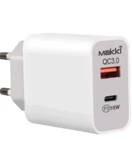 Makki бързо зарядно Fast Charger Wall - QC3.0 + Power Distribution Type-C 18W White -