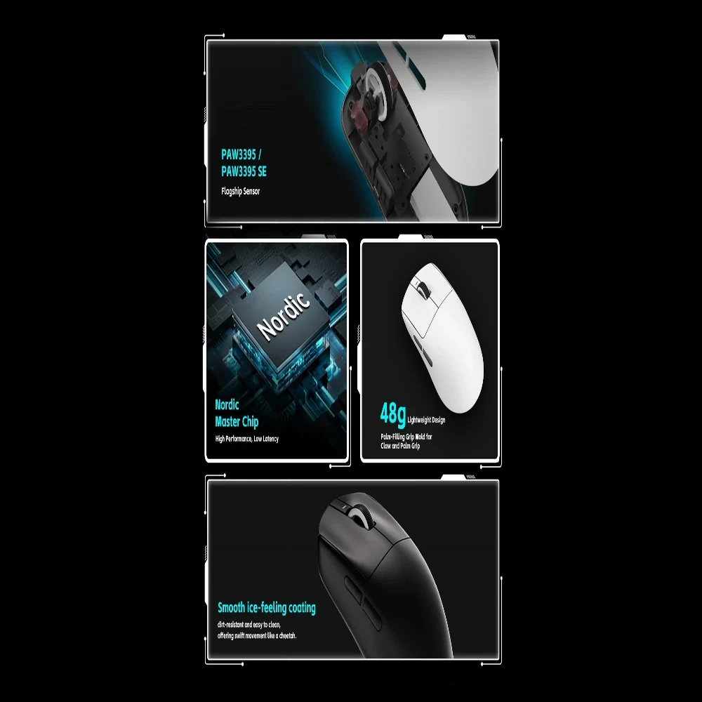 VXE професионална геймърска мишка Wireless Gaming Mouse Dragonfly R1 SE+ - Huano Blue Glow V2, Black - Image 3