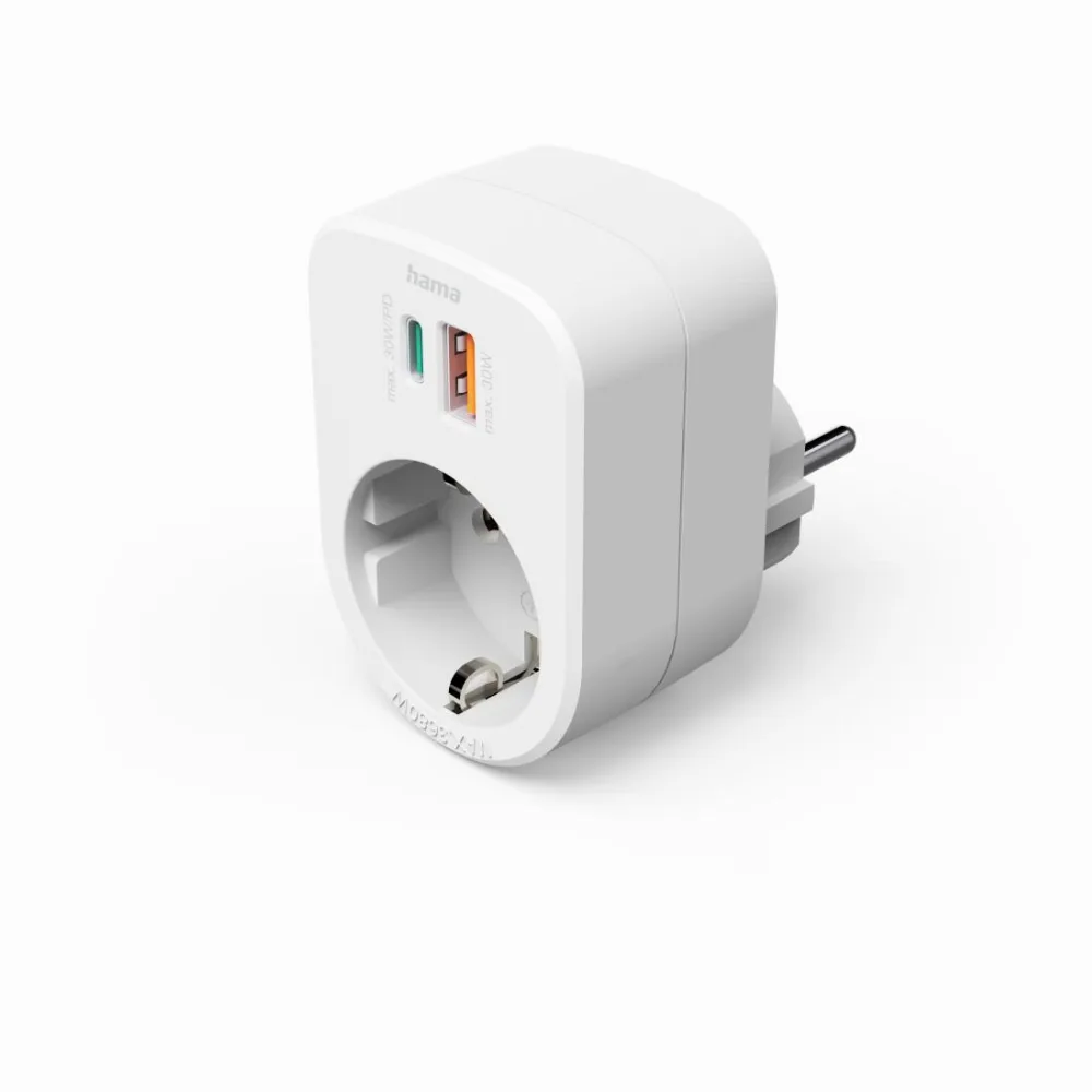 HAMA 3-мултипортов контакт 1 x USB-C PD 1 x USB-A 1 x Шуко контакт 30W
