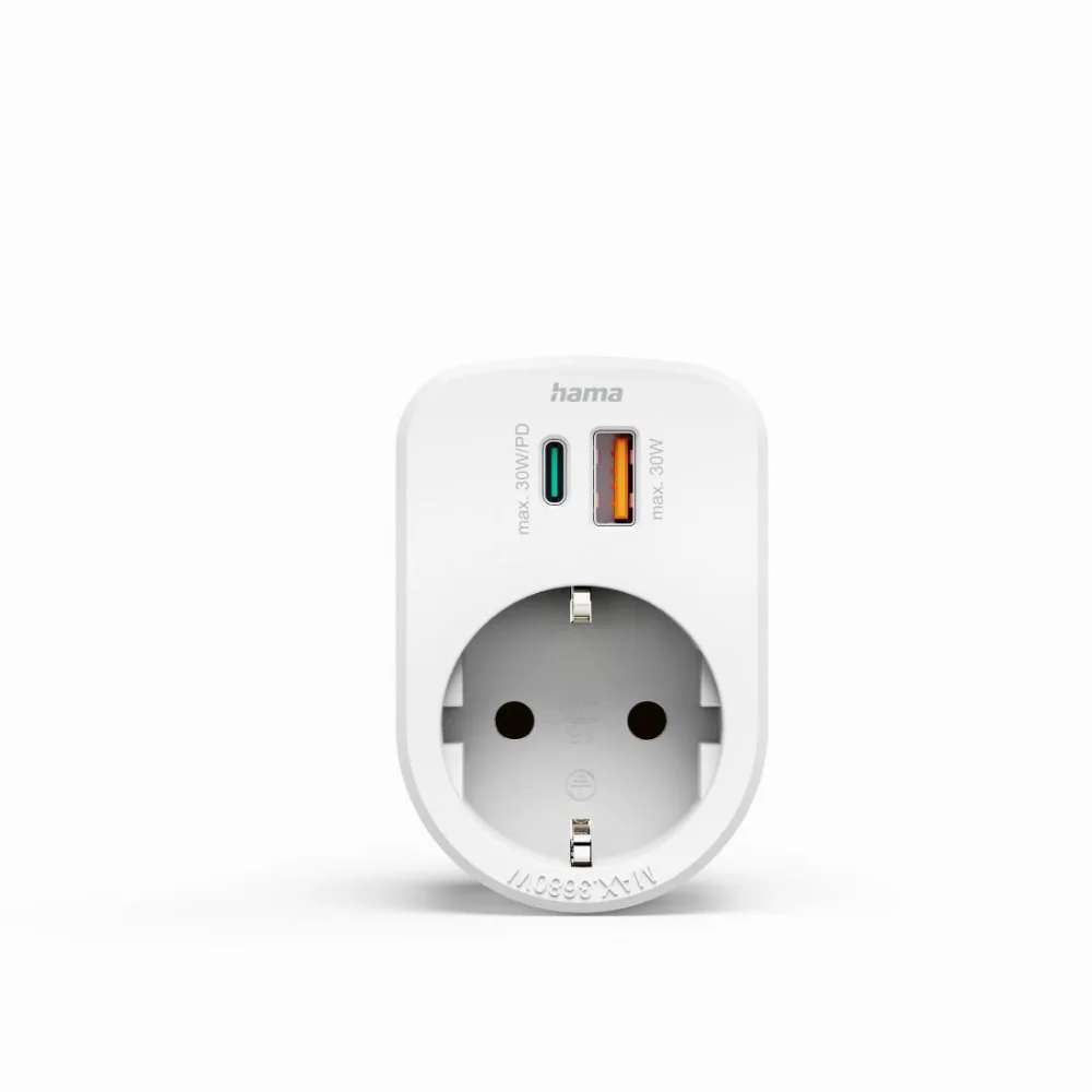 HAMA 3-мултипортов контакт, 1 x USB-C PD, 1 x USB-A, 1 x Шуко контакт, 30W PD - Image 2