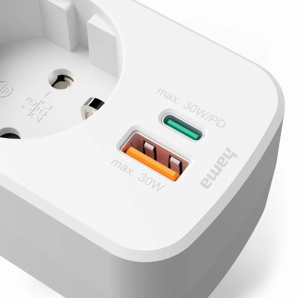 HAMA 3-мултипортов контакт, 1 x USB-C PD, 1 x USB-A, 1 x Шуко контакт, 30W PD - Image 5