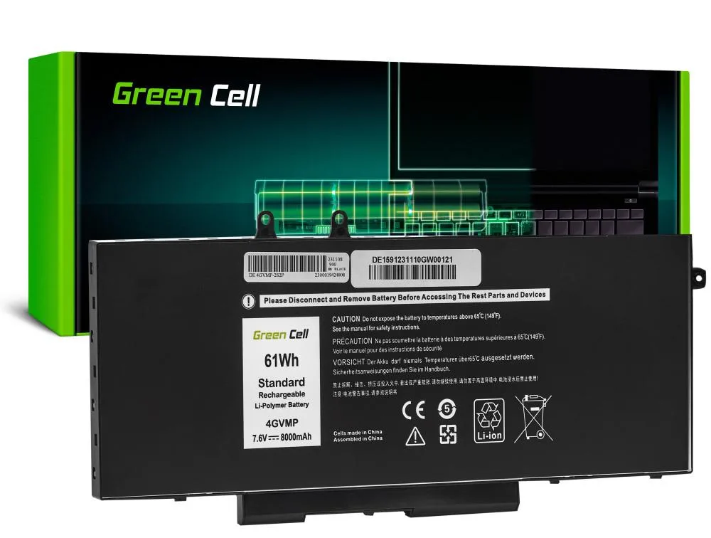 Батерия за лаптоп Dell Latitude 5400 5410 5500 5510 Precision 3540 3550 4GVMP 74V 8000mAh GREEN