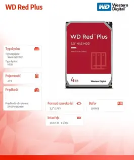 Alternative view от Western Digital Drive 3,5 inches червен Plus 4TB CMR 256MB/5400RPM