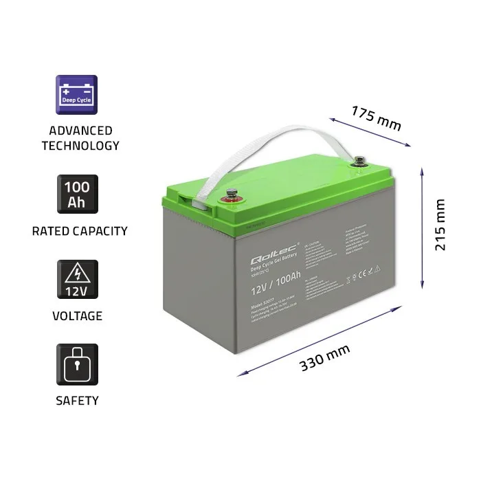 Qoltec Deep Cycle gel battery 12V, 100Ah - Image 2