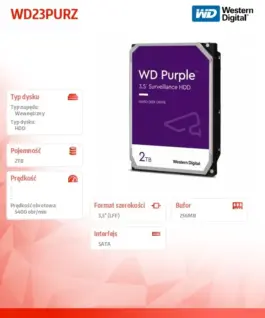 Alternative view от Western Digital HDD WD лилав 2TB 3,5 256 MB 5400RPM WD23PURZ