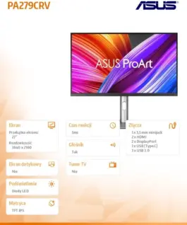 Alternative view от Asus Monitor 27 inches PA279CRV 4K HDR UHD IPS DPx2dch* HDMI USB-C USBx 3 Speakers