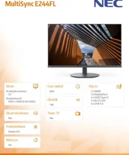 NEC Monitor MultiSync E244FL 24 inches USB-C HDMI черен - Image 5