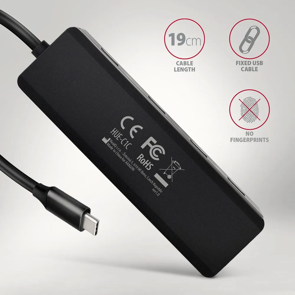 USB хъб AXAGON HUE-C1C 4x USB3.2 Gen 1 Travel hub, USB-C power IN, w. 20cm Type-C cable - Image 5
