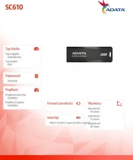 Adata външен SSD SC610 2000 GB USB3.2A Gen2 черен