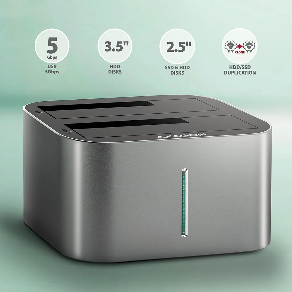 AXAGON ADSA-DC docking station SATA 2.5/3.5 2x HDD/SSD - Image 2