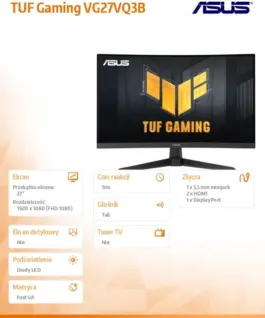 Alternative view от Asus Monitor TUF Gaming 27 inches VG27VQ3B HDMIx2+DP GAMING черен/1ms/EU