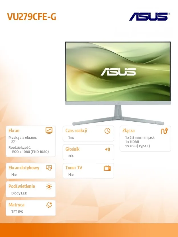 Asus Monitor 27 inch VU279CFE-G VU IPS 100Hz HDMI USB-C 15W - Image 2