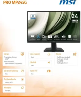 Alternative view от MSI Monitor 23.8 inches PRO MP245G LED/FHD/Flat/100Hz/черен