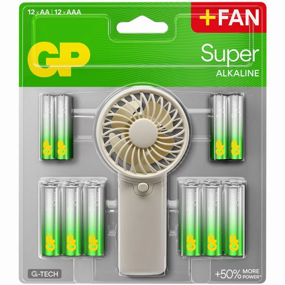 GP SUMMER PACK Алкални батерии Super AA x 12 бр. + Super AAA x 12 бр. + Fan/ Вентилатор/ GP