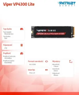 Alternative view от Patriot SSD drive 2TB Viper VP4300 Lite 7400/6400 M.2 PCIe Gen4x4 NVMe 2.0 PS5