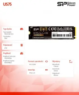 Silicon Power SSD drive US75 2TB M.2 PCIe Gen4x4 NVMe 1.4 7000/6500 MB/s
