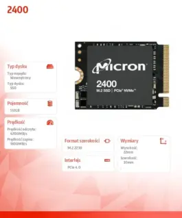 Alternative view от Micron SSD drive 2400 512GB NVMe M.2 22x30mm