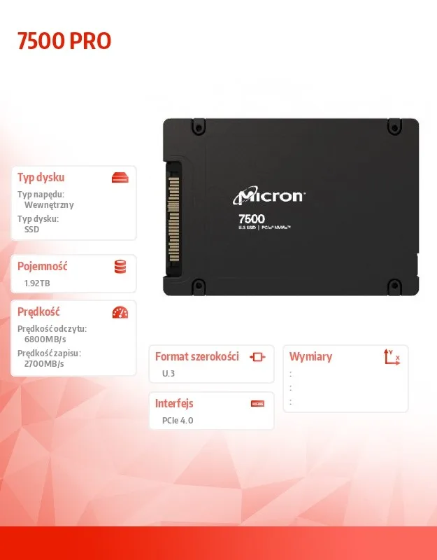 Micron SSD 7500PRO 1920GB NVMe U.3 15mm Single pack - Image 2