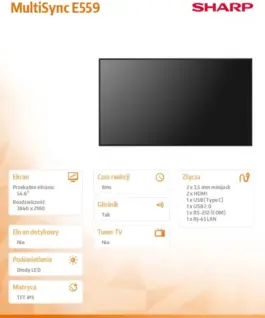 Sharp Monitor wielkoformatowy MultiSync E559 55 инча UHD 16/7 350cd/m2