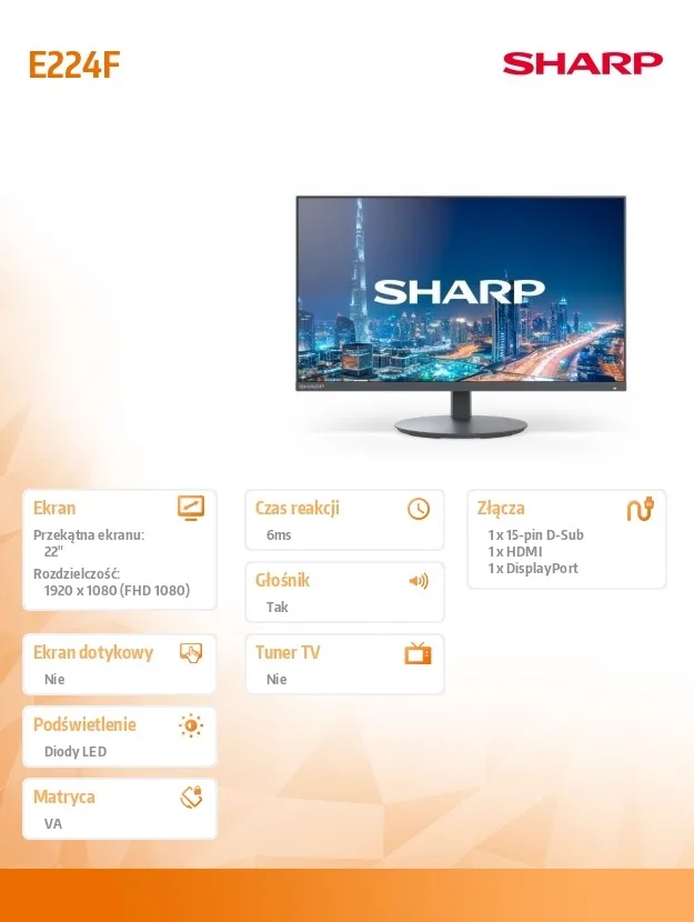 Sharp Monitor 22 inches MultiSync DD-E224F черен - Image 3