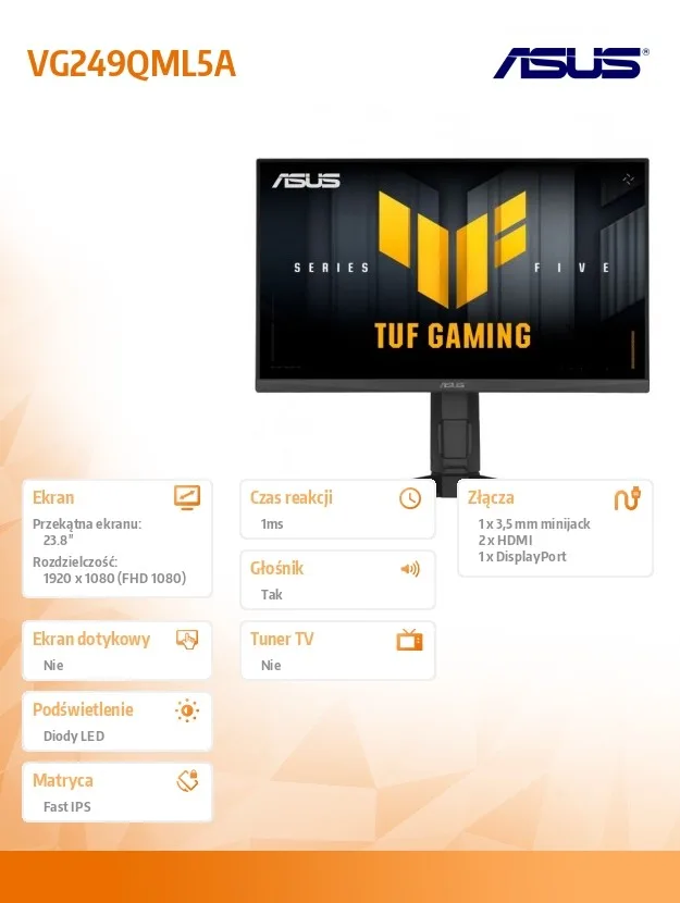 Asus Monitor 23.8 inches VG249QML5A IPS 240Hz HDMIx2 DP - Image 2